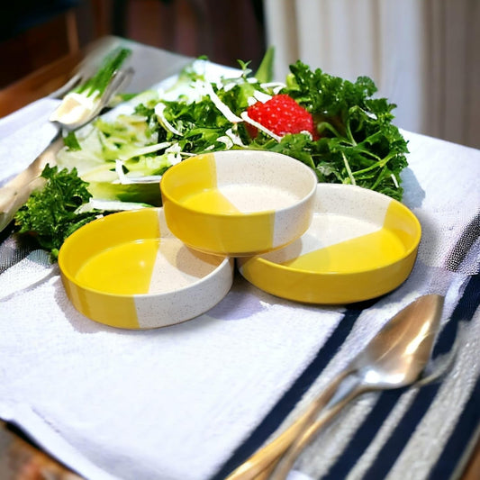 Handmade Ceramic Premium Salad Tray/Bowl - Deep Dish Bowl - Salad Plate - Serving Snacks Tray (Pack of 3)