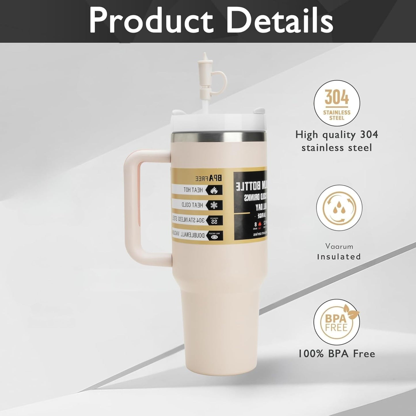 1200ML Stainless Steel Travel Tumbler with Handle & Straw