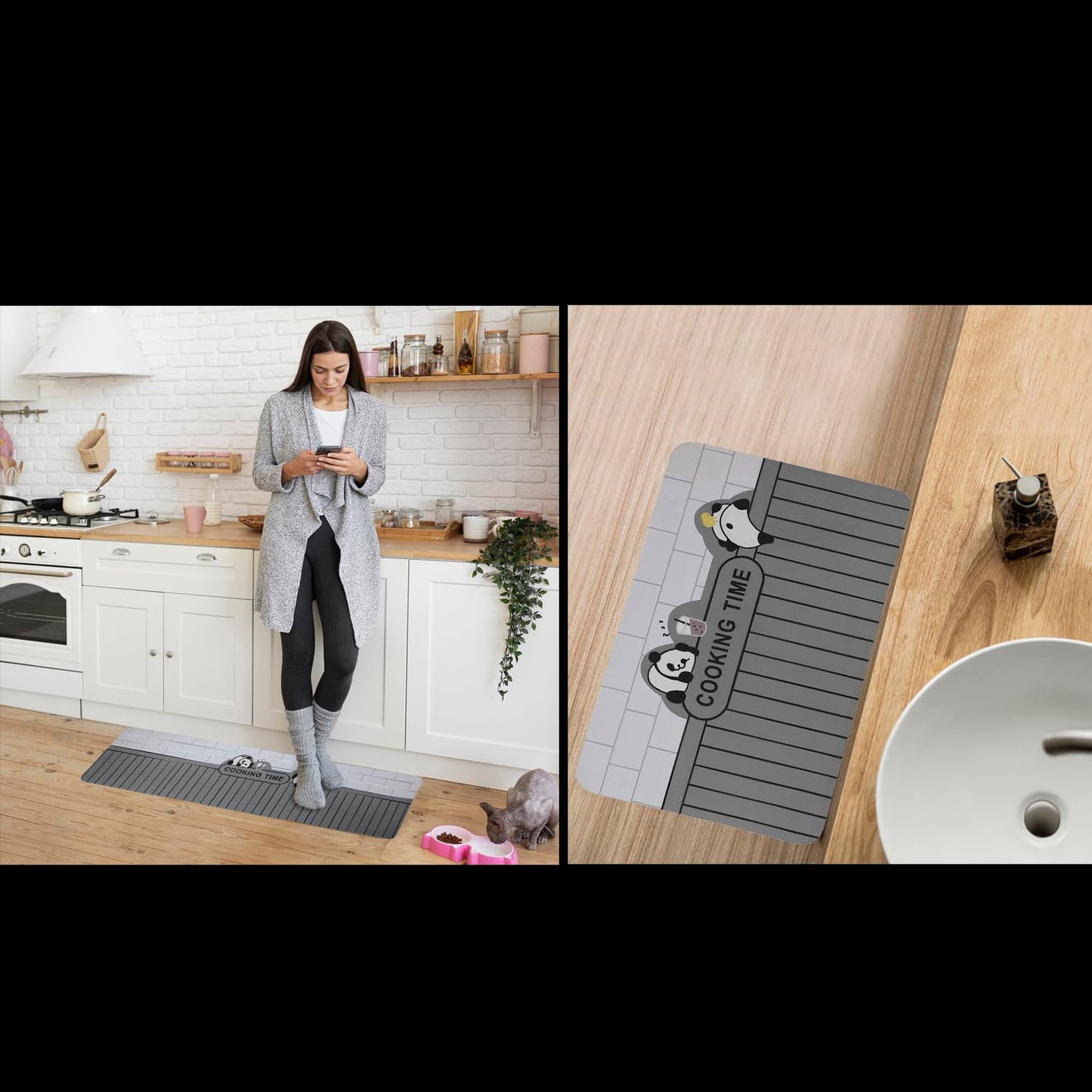 Stylish Modern Prints Rubber Kitchen Mat – Pack of 2 (Panda)