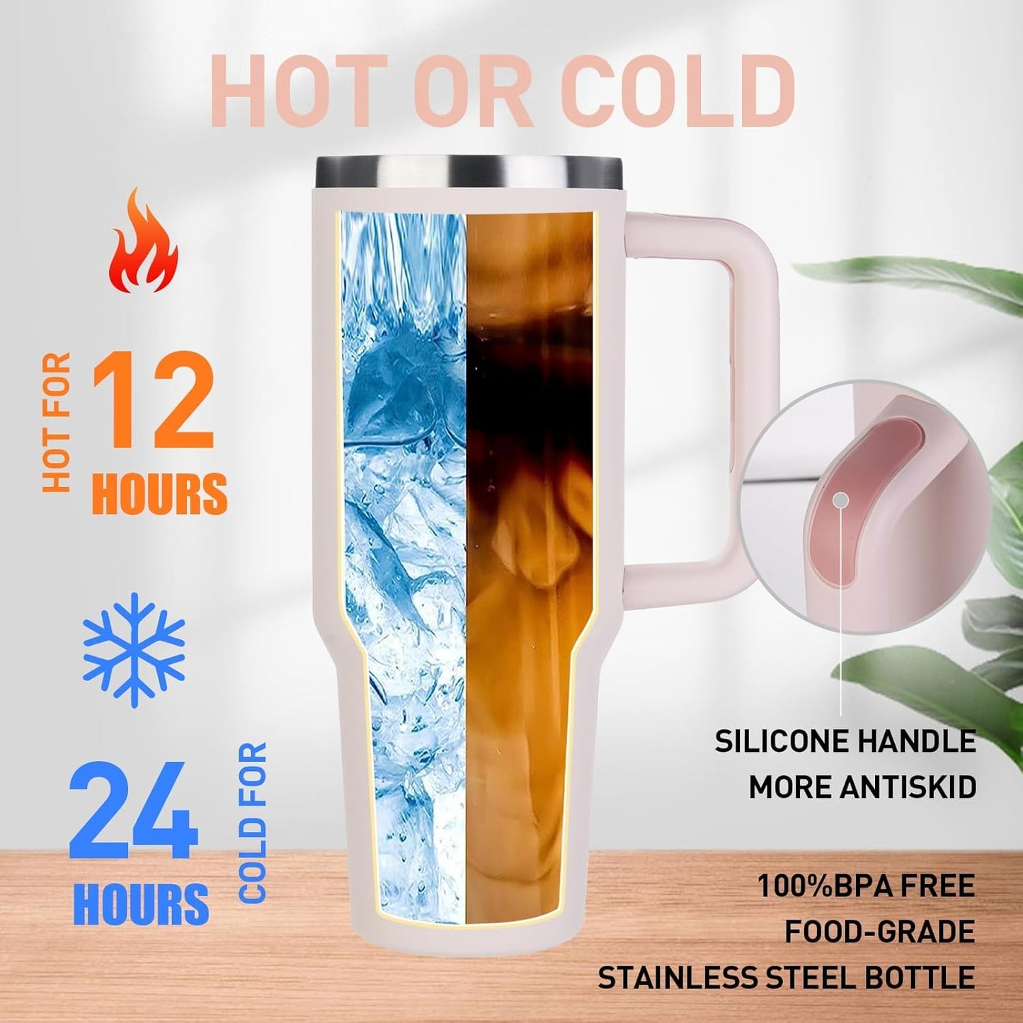 1200ML Stainless Steel Travel Tumbler with Handle & Straw