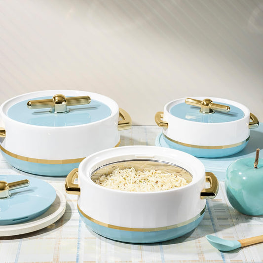 Elegance Royal Sky Blue Inner Steel Casserole Set of 3 (1700ml, 1200ml, 600ml)