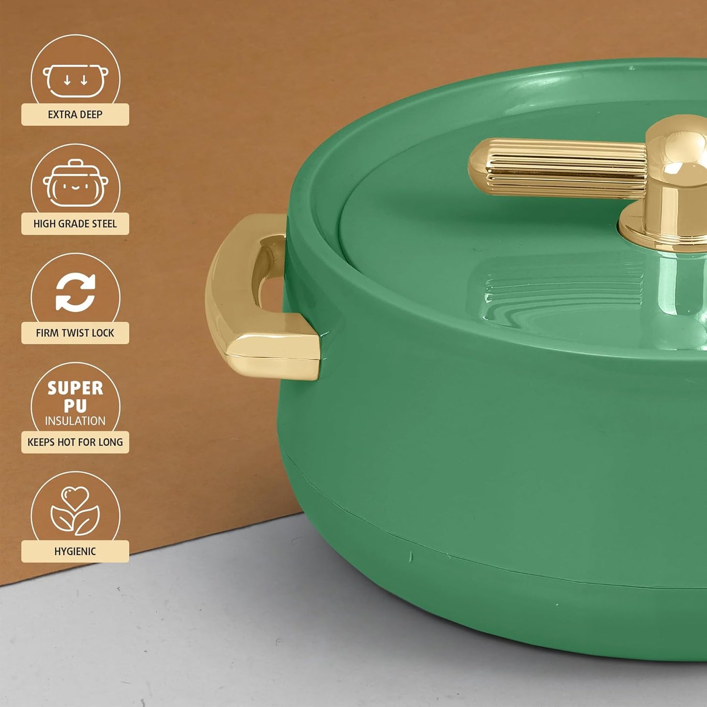 Elegance  Royal Sea Green Inner Steel Casserole Set of 3 (1700ml, 1200ml, 600ml)