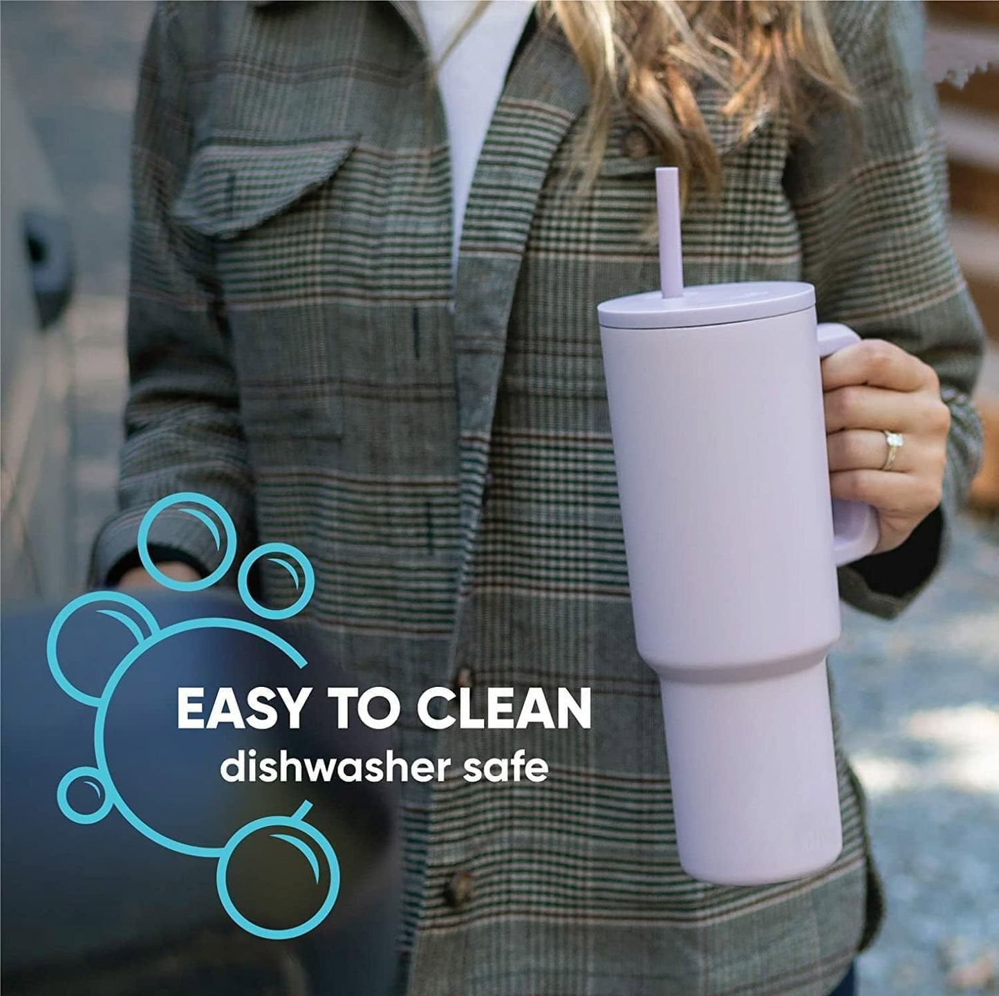 Double Insulated Tumbler with Handle & Straw Lid 40oz (Purple)