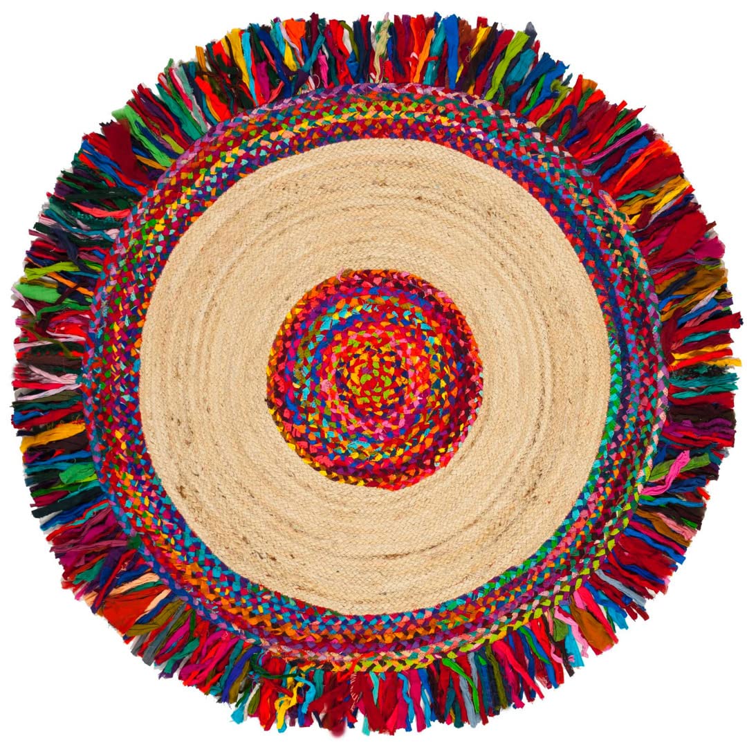 Handloom Jute & Shreds Braided Round Rug – 90 cm