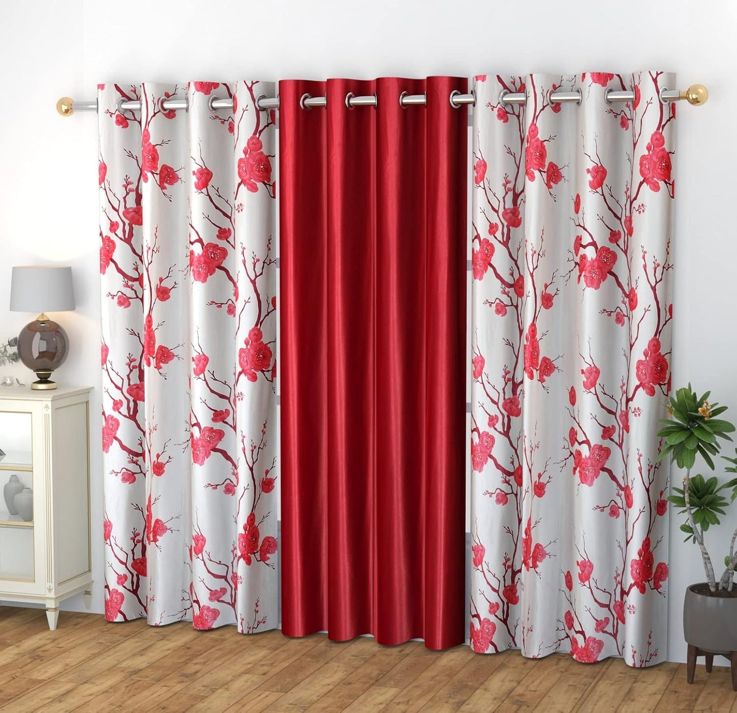 Floral Stylish Polyester Curtains – Set of 3