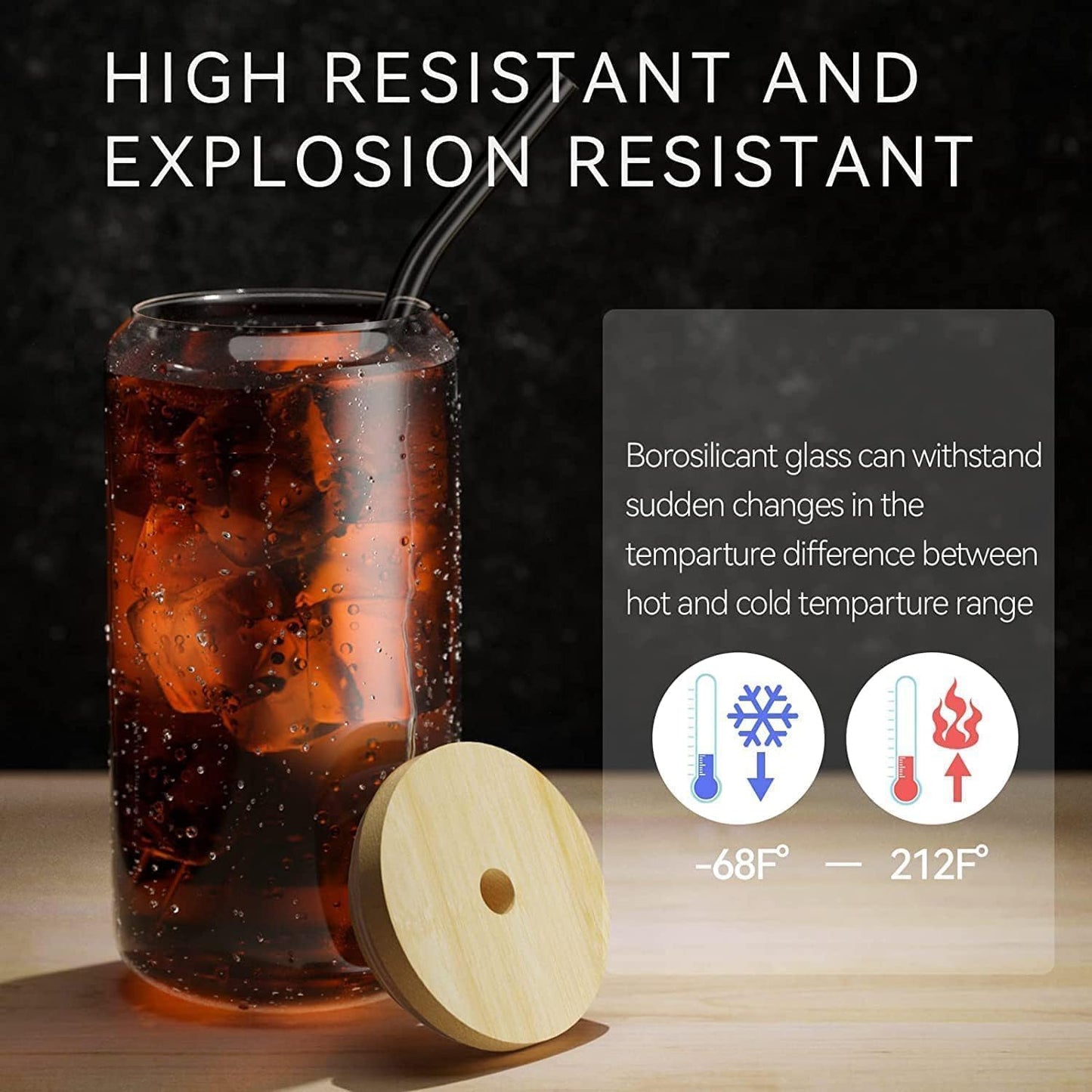 Can-Shaped Glass with Wooden Lid & Straw – 500ml