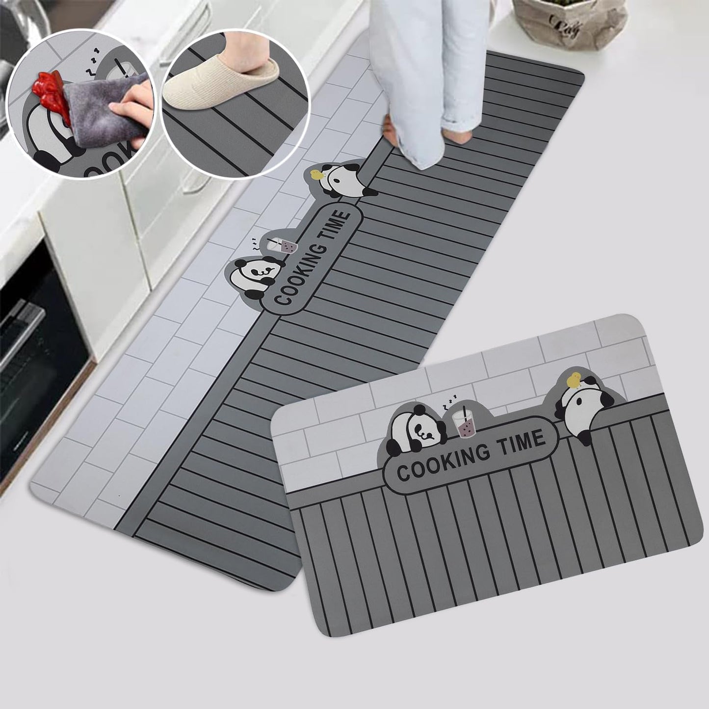 Stylish Modern Prints Rubber Kitchen Mat – Pack of 2 (Panda)