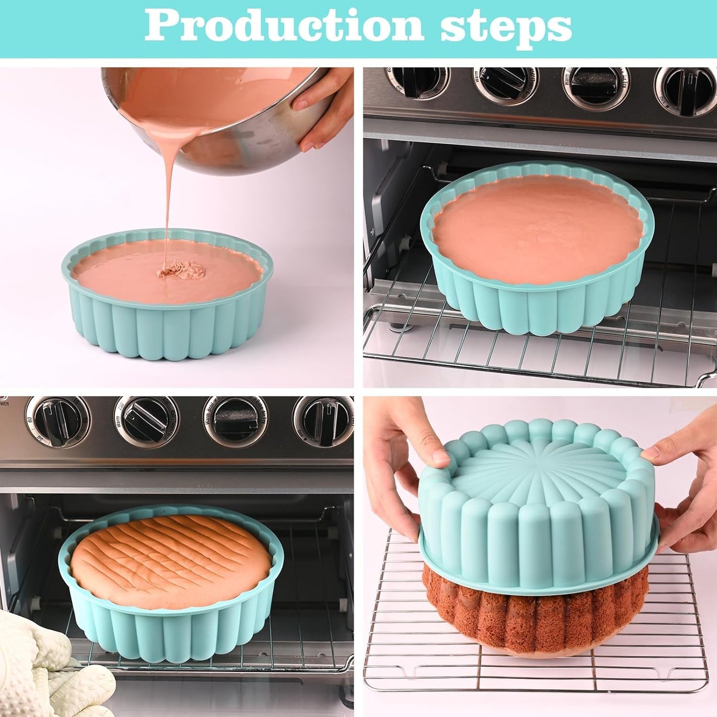 Flexible Silicone Non-Stick Bakeware with Intricate Charlotte Shape Design | Silicone Baking Pan  – 8inch  Round (Multicolor)
