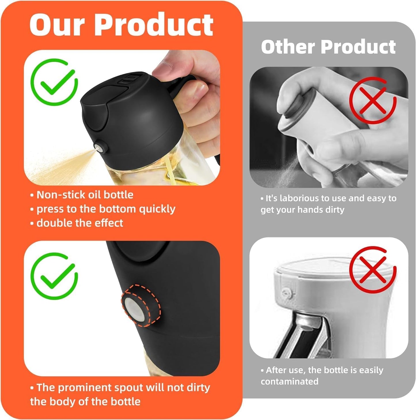 2-in-1 Oil Sprayer & Dispenser - Olive Oil Bottle with Premium Nozzle Food Grade Oil Container for Air Fryer, Salad, BBQ, Roasting – 500ml