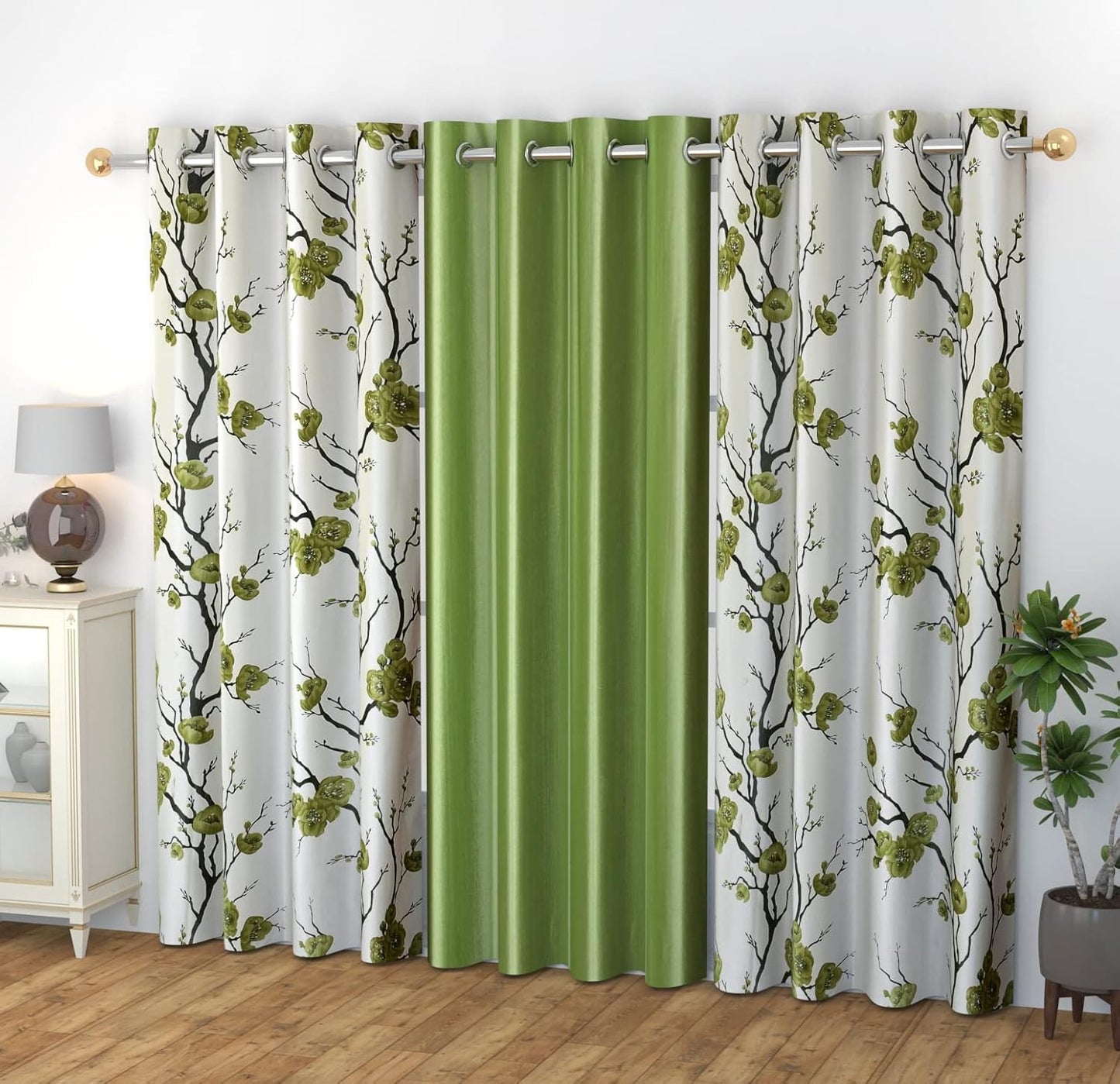 Floral Stylish Polyester Curtains – Set of 3