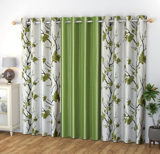 Floral Stylish Polyester Curtains – Set of 3