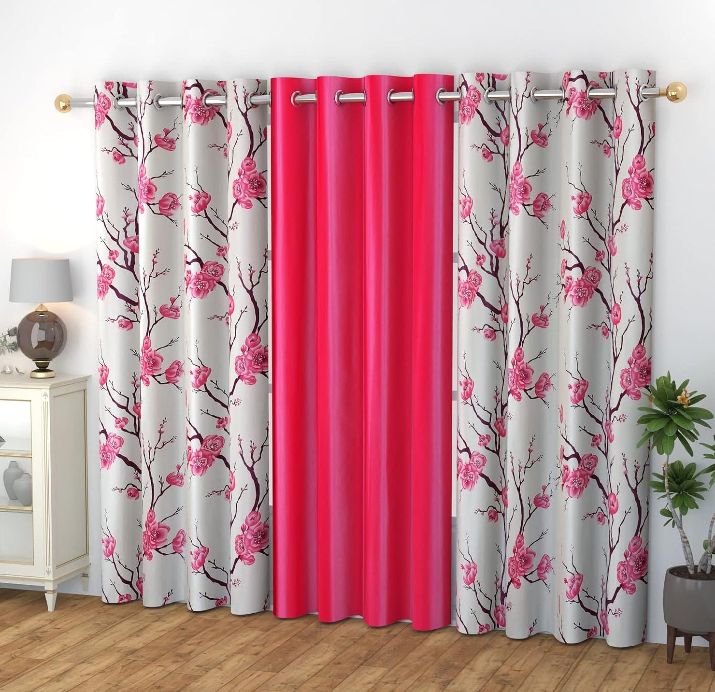 Floral Stylish Polyester Curtains – Set of 3