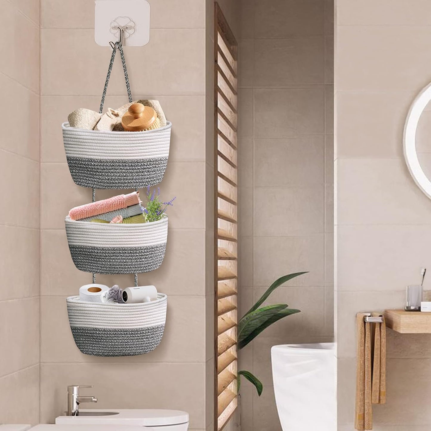 Hanging Basket Large 3 Tier Storage Bag for Indoor Tabletop Bathroom Bedroom Hanging Basket