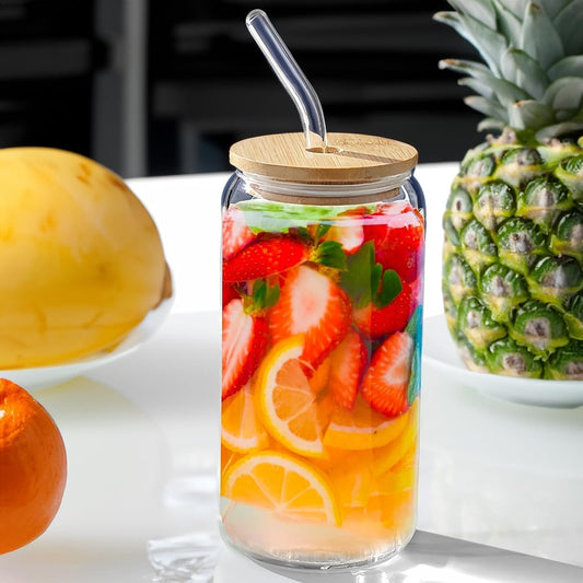 Can-Shaped Glass with Wooden Lid & Straw – 500ml
