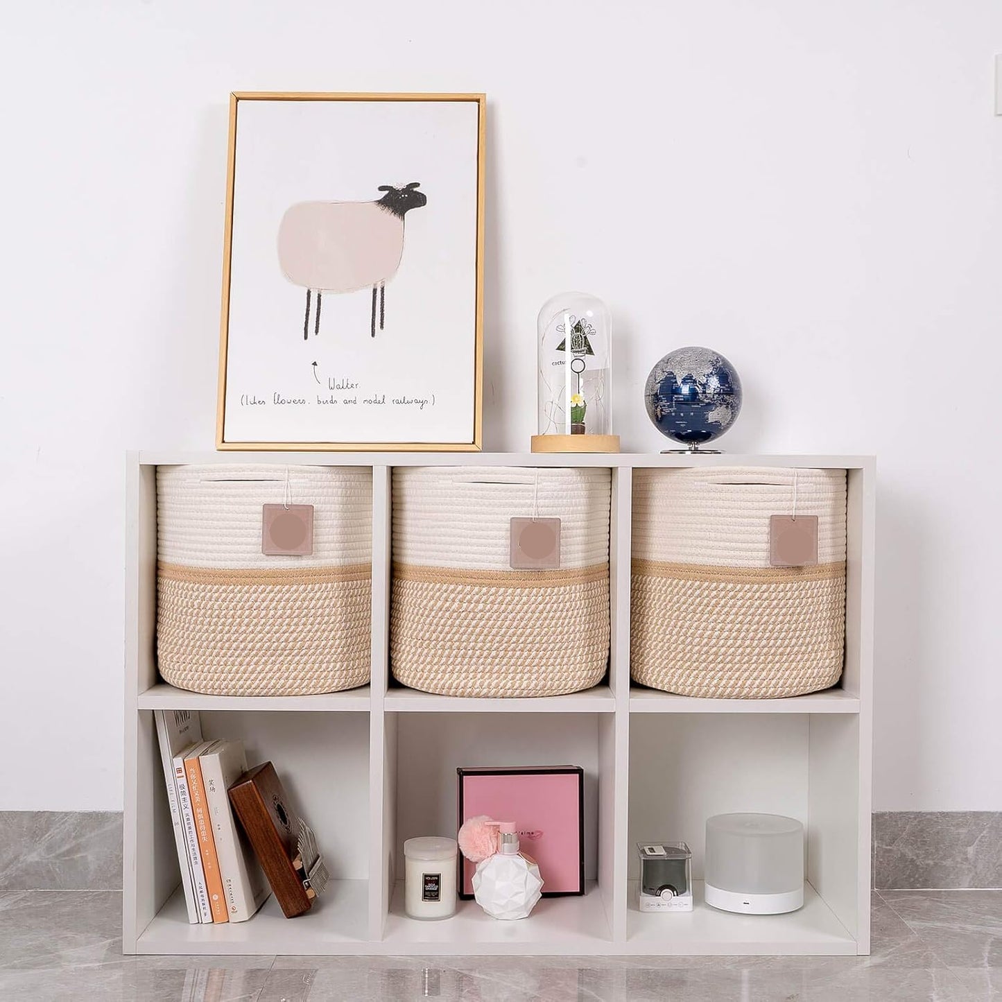 Cotton Storage Gift Basket, Organizer Box  Pack of 3(10*10, 8*8, 6*6) inches Brown & White