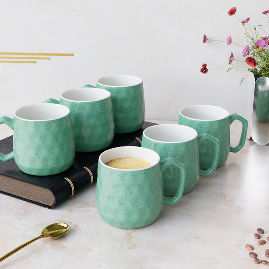 Green Dots Speckled Ceramic Cup Set – 150ml (Set of 6)