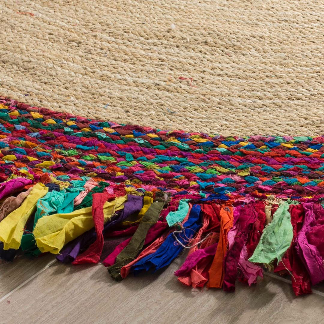 Handloom Jute & Shreds Braided Round Rug – 90 cm