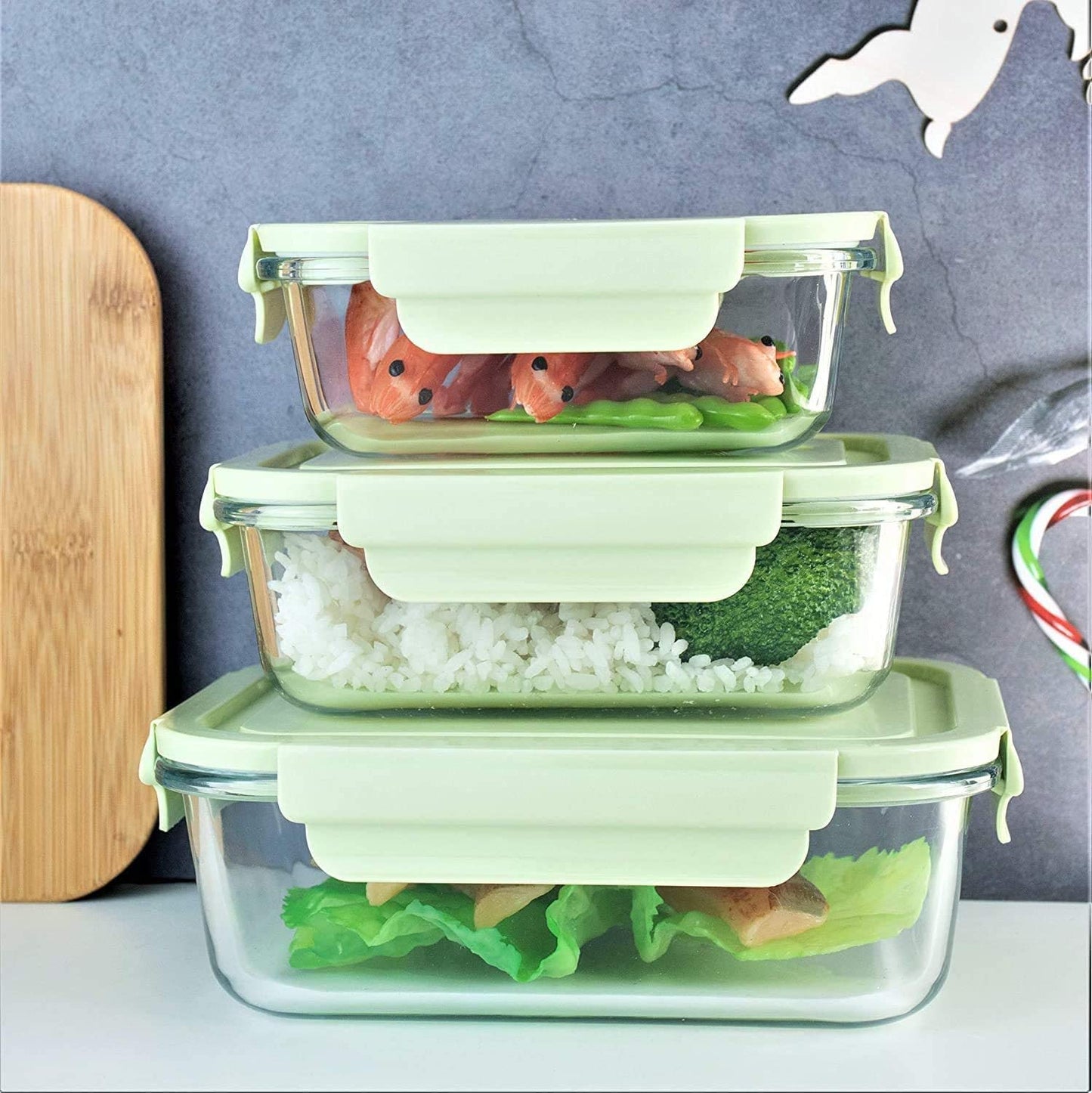 Glass Airtight Container Set for Food Storage - Leak Proof (Small, Medium, Large) (Pack of 3)