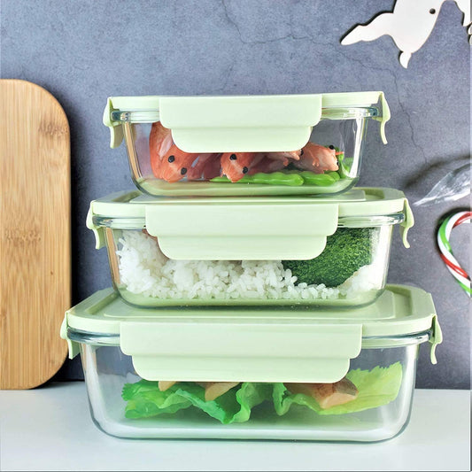 Glass Airtight Container Set for Food Storage - Leak Proof (Small, Medium, Large) (Pack of 3)