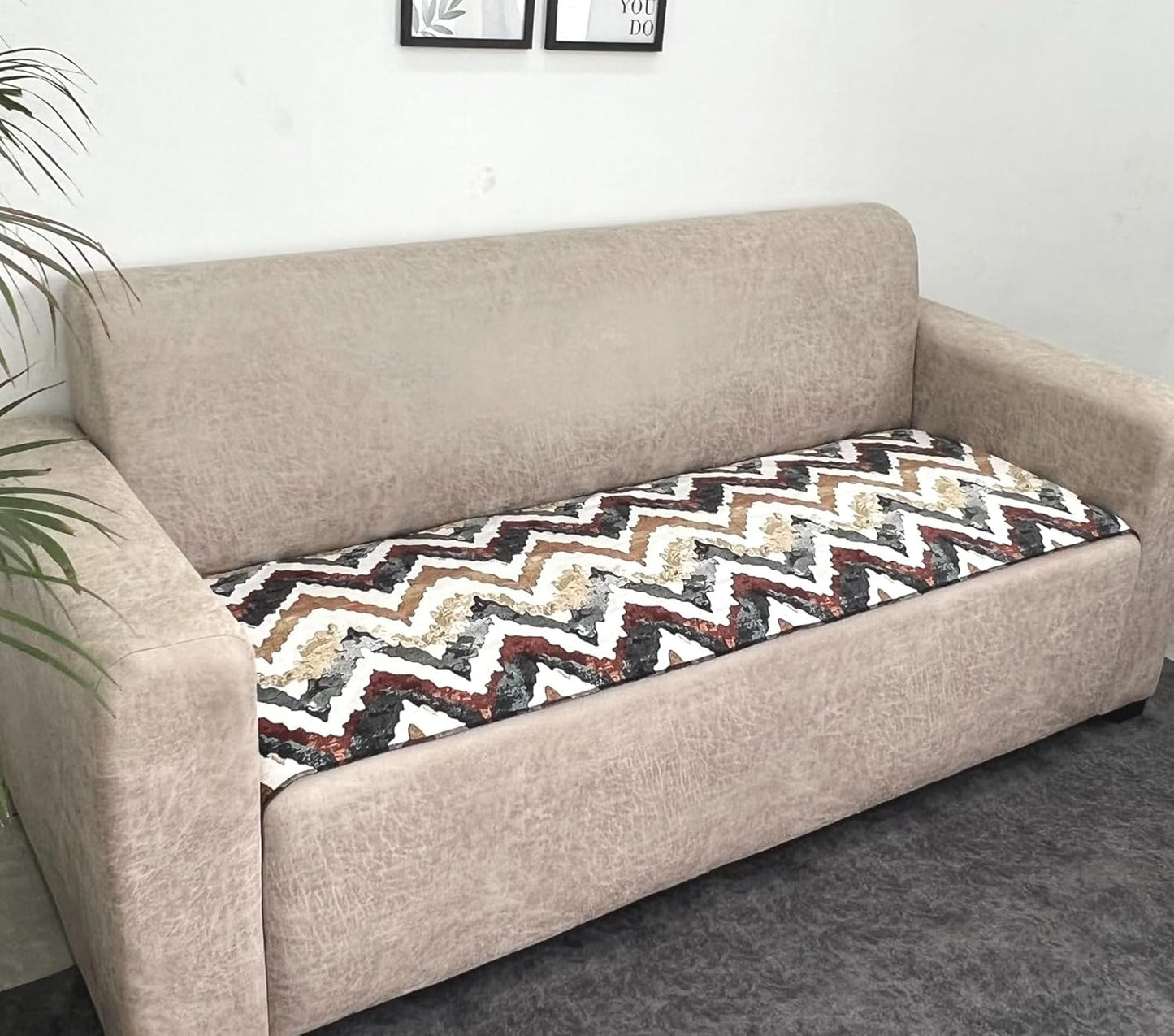 Premium 3D Printed Quilted Velvet Sofa Cover – 3 Seater