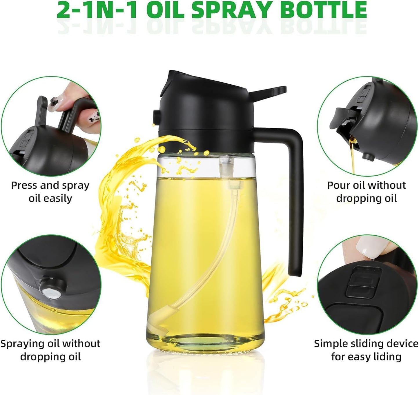 2-in-1 Oil Sprayer & Dispenser - Olive Oil Bottle with Premium Nozzle Food Grade Oil Container for Air Fryer, Salad, BBQ, Roasting – 500ml