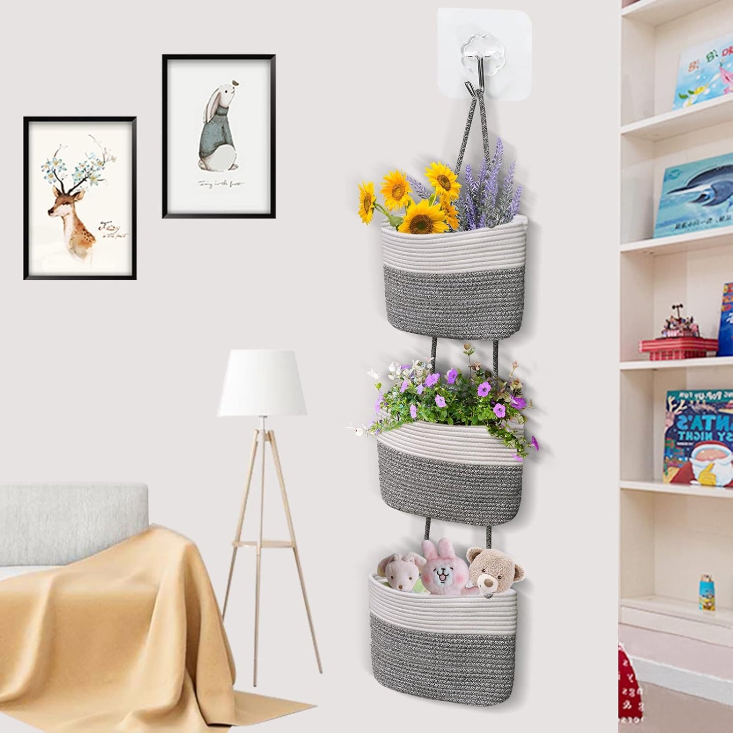 Hanging Basket Large 3 Tier Storage Bag for Indoor Tabletop Bathroom Bedroom Hanging Basket
