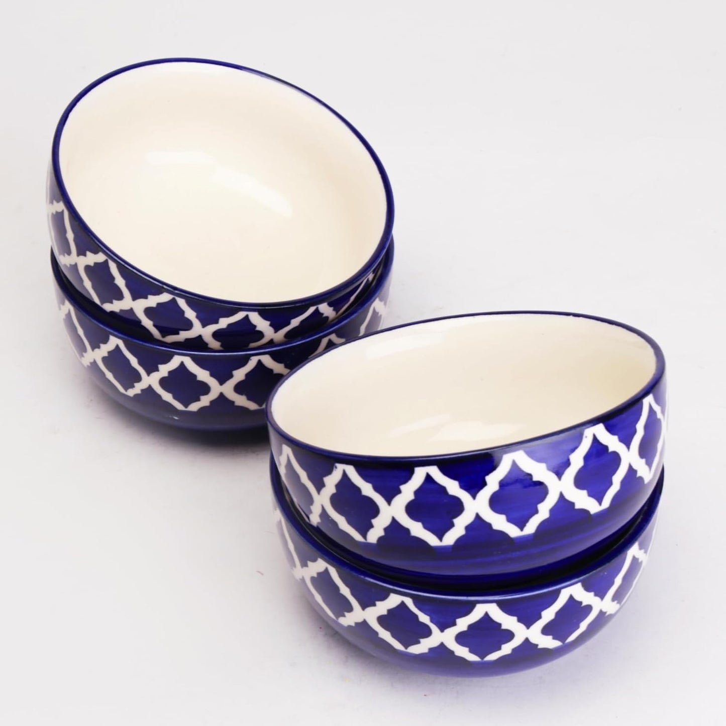Handmade Ceramic Bowl, Small Serving Bowl for Home Kitchen 180ML Bowl (Blue Bowl Pack of 4)