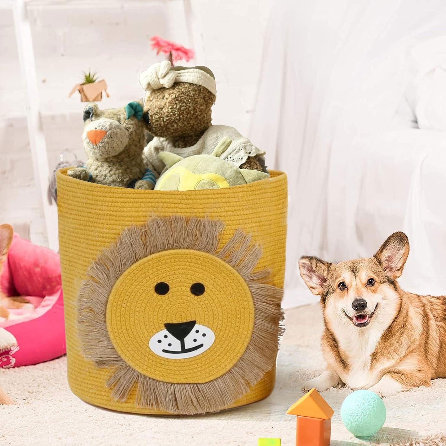Cotton Lion Basket for Storage Foldable Wardrobe Multipurpose use Laundry Basket
