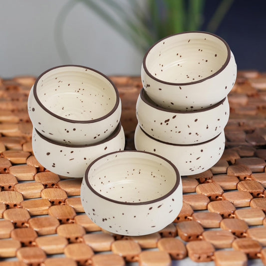 Hand-Painted Cream Stone Ceramic  Bowls (150ml) Pack of 6