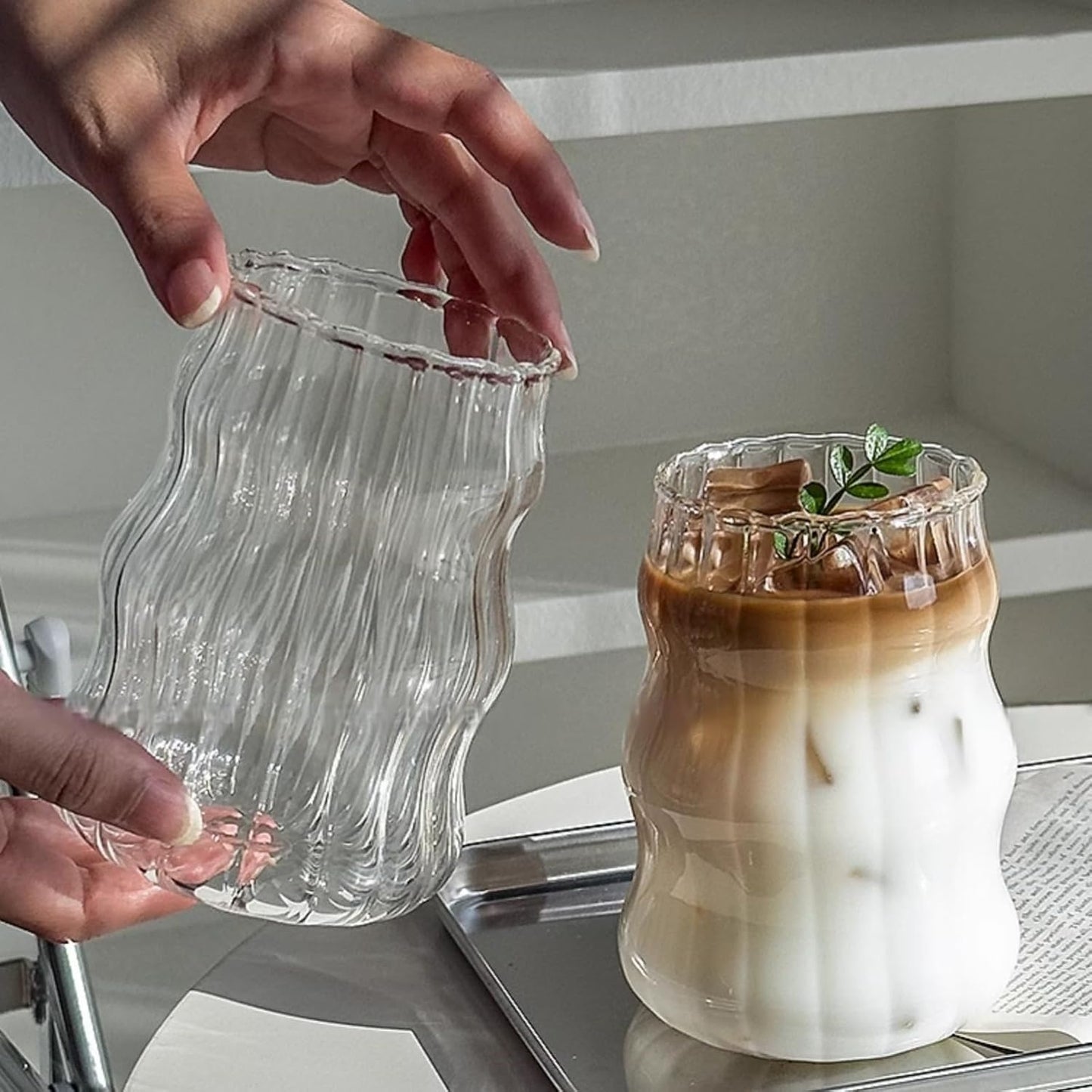 Premium Wave-Shaped Glass Tumblers Set – Pack of 2 (500 ml)