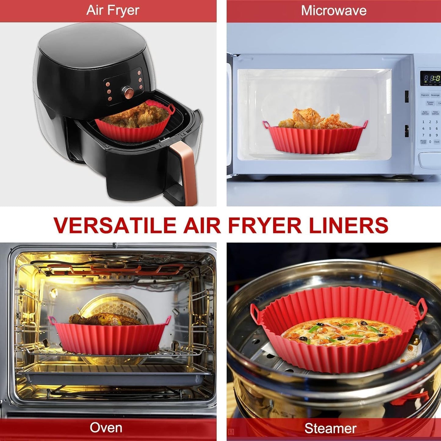 6Pcs Silicone Air Fryer Basket and Tray with Handles Non-Stick, Heat-Resistant Air Fryer Basket, Oven Accessories Round Baking Tray (Multicolor)