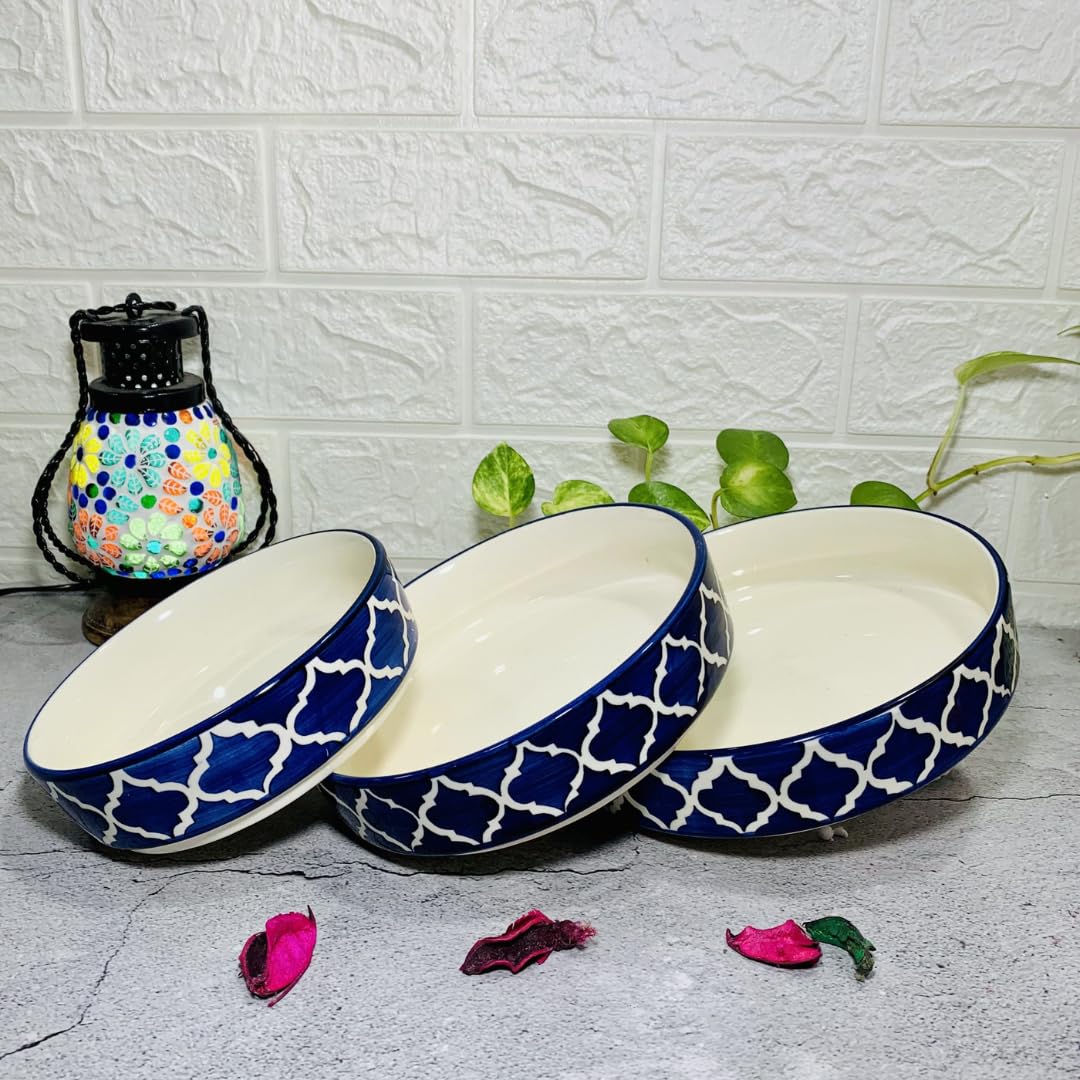 Hand-Painted Ceramic Salad Tray/Bowl - Deep Dish Bowl - Salad Plate - Serving Snacks Tray - Set Of 3