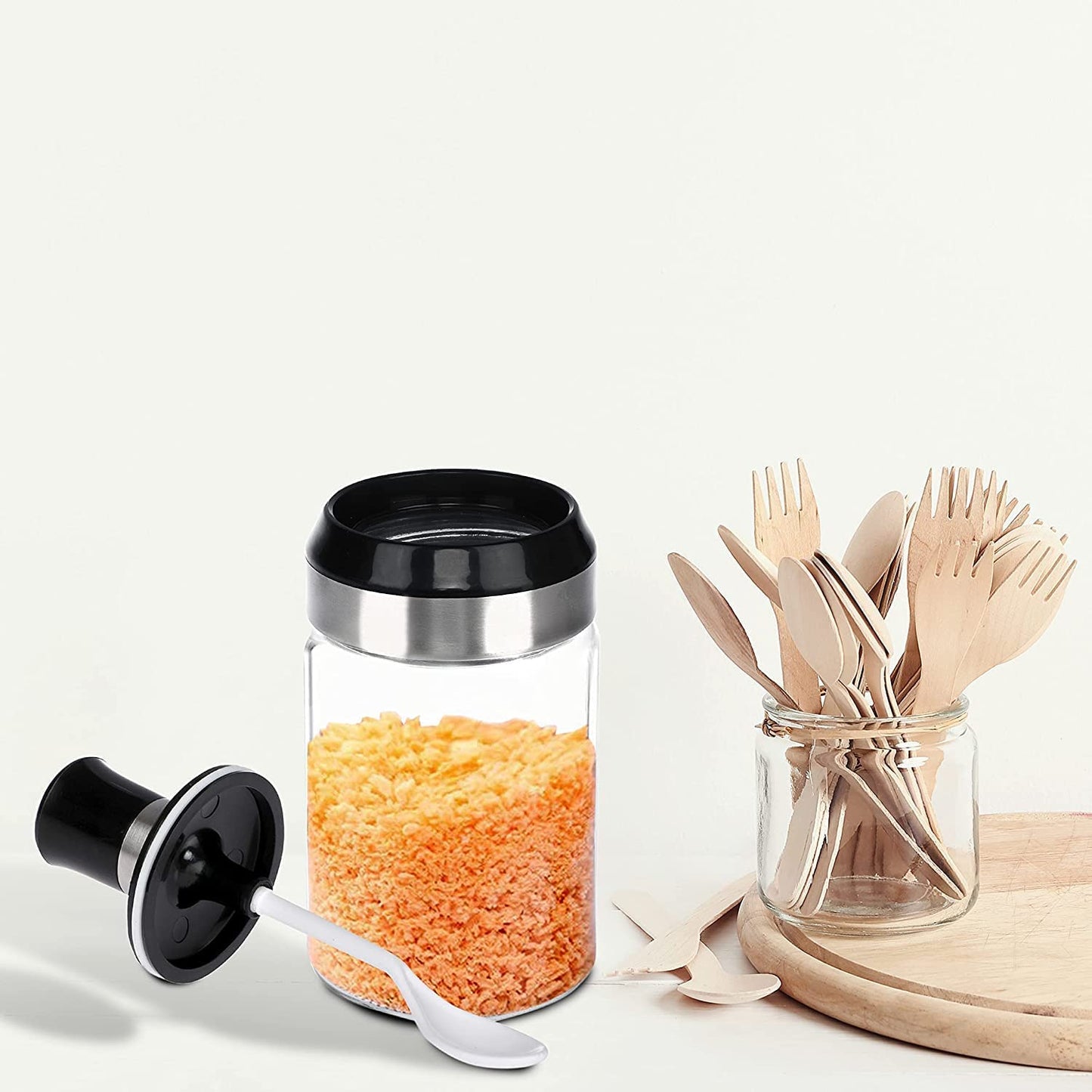 Transparent Glass Food Storage Jar with Brush for Ghee, Butter, Oil dipper Seasoning Bottle Jar -Set of 2 (250ml Each)