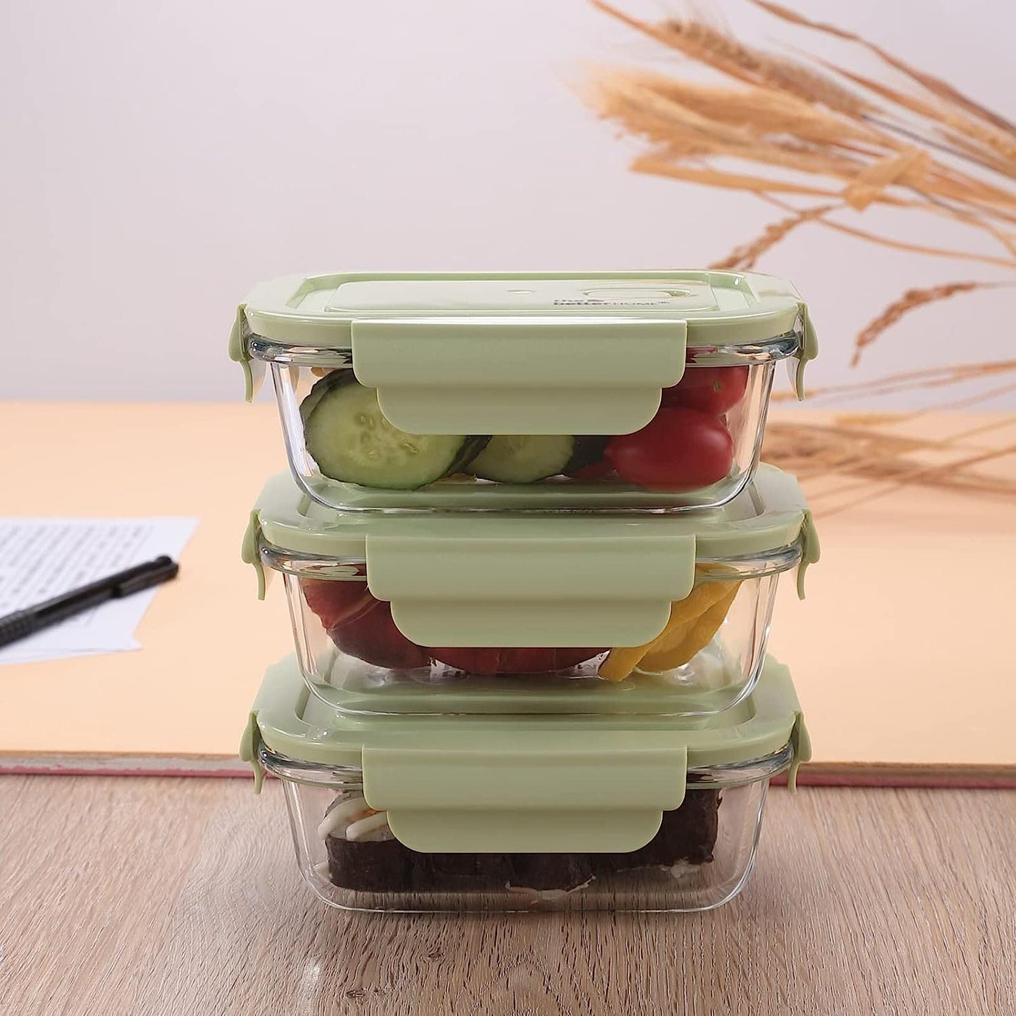 Glass Airtight Container Set for Food Storage - Leak Proof (Small, Medium, Large) (Pack of 3)