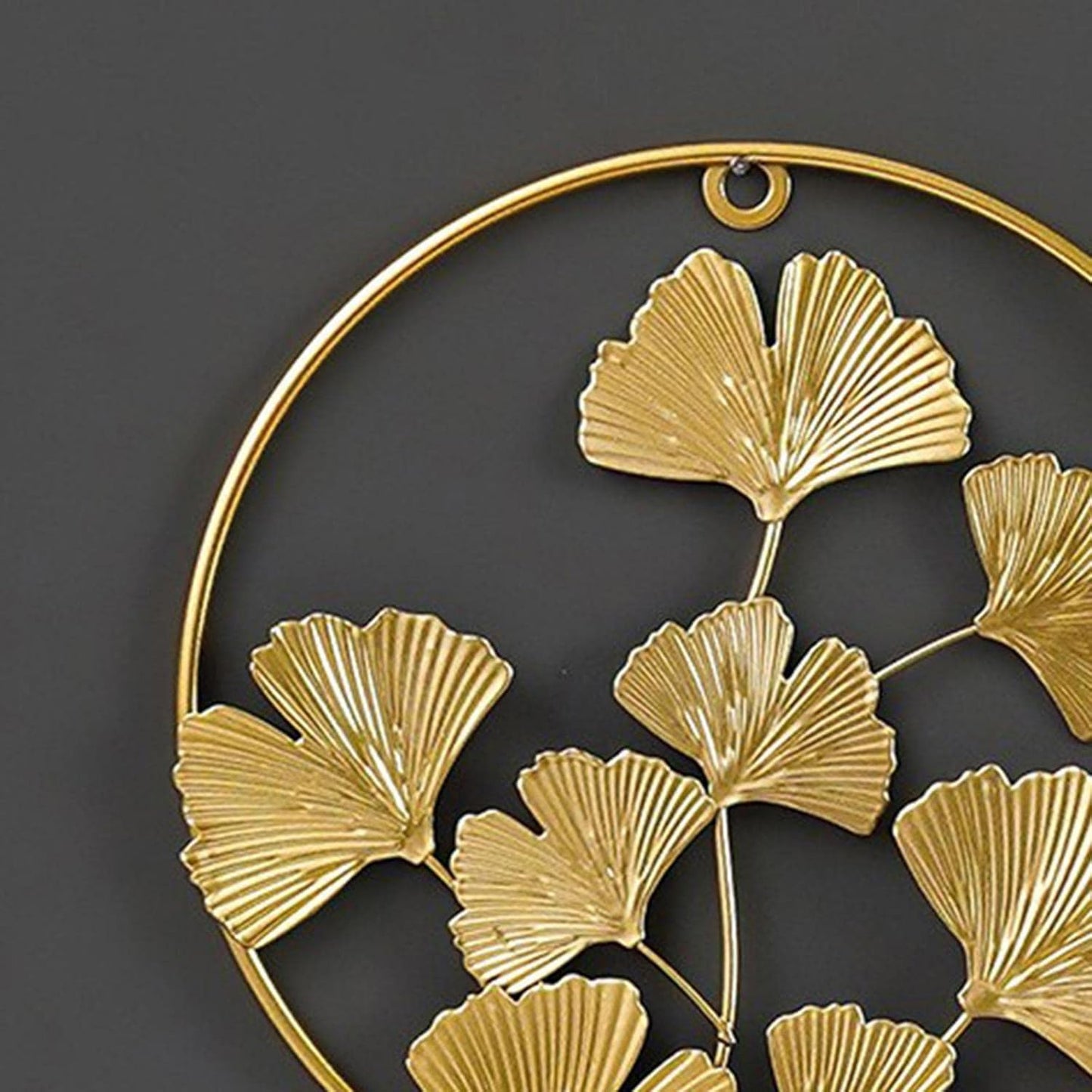 Golden Ginkgo Wall Art Round Metal Decor Pieces – Set of 2