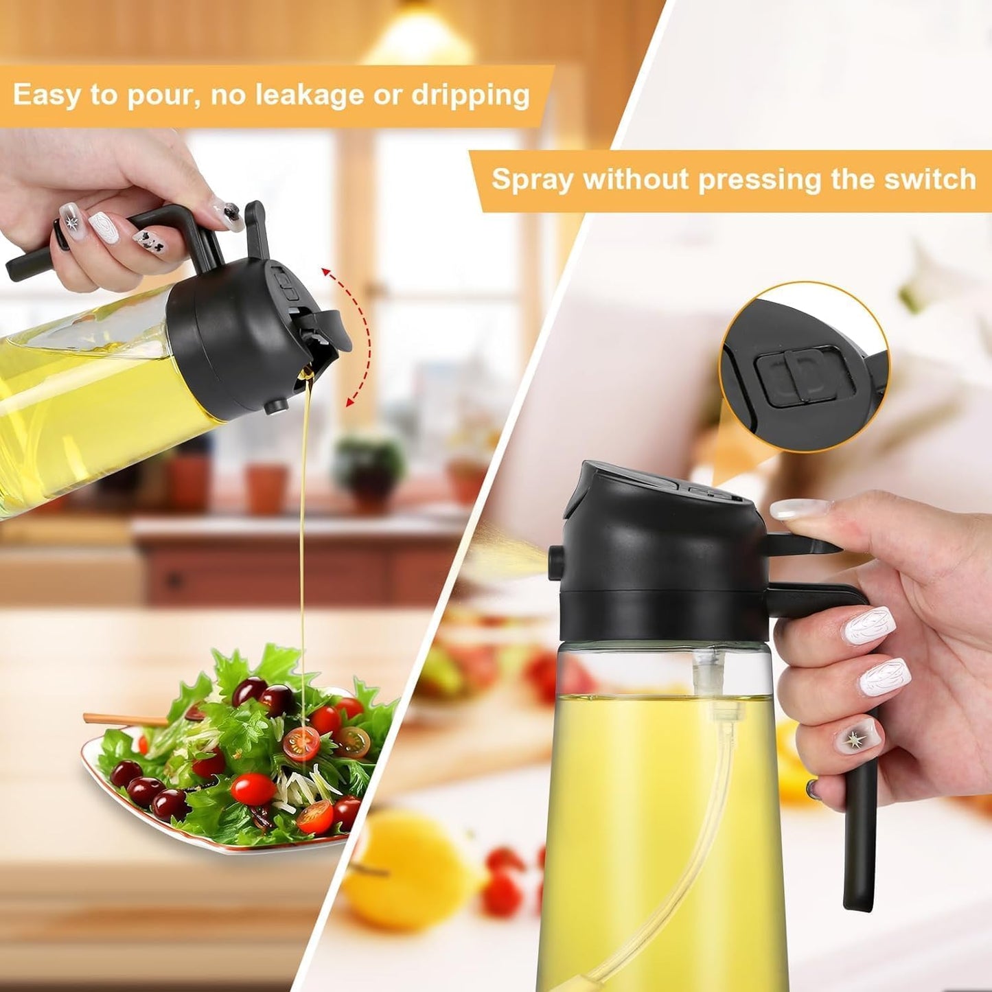 2-in-1 Oil Sprayer & Dispenser - Olive Oil Bottle with Premium Nozzle Food Grade Oil Container for Air Fryer, Salad, BBQ, Roasting – 500ml