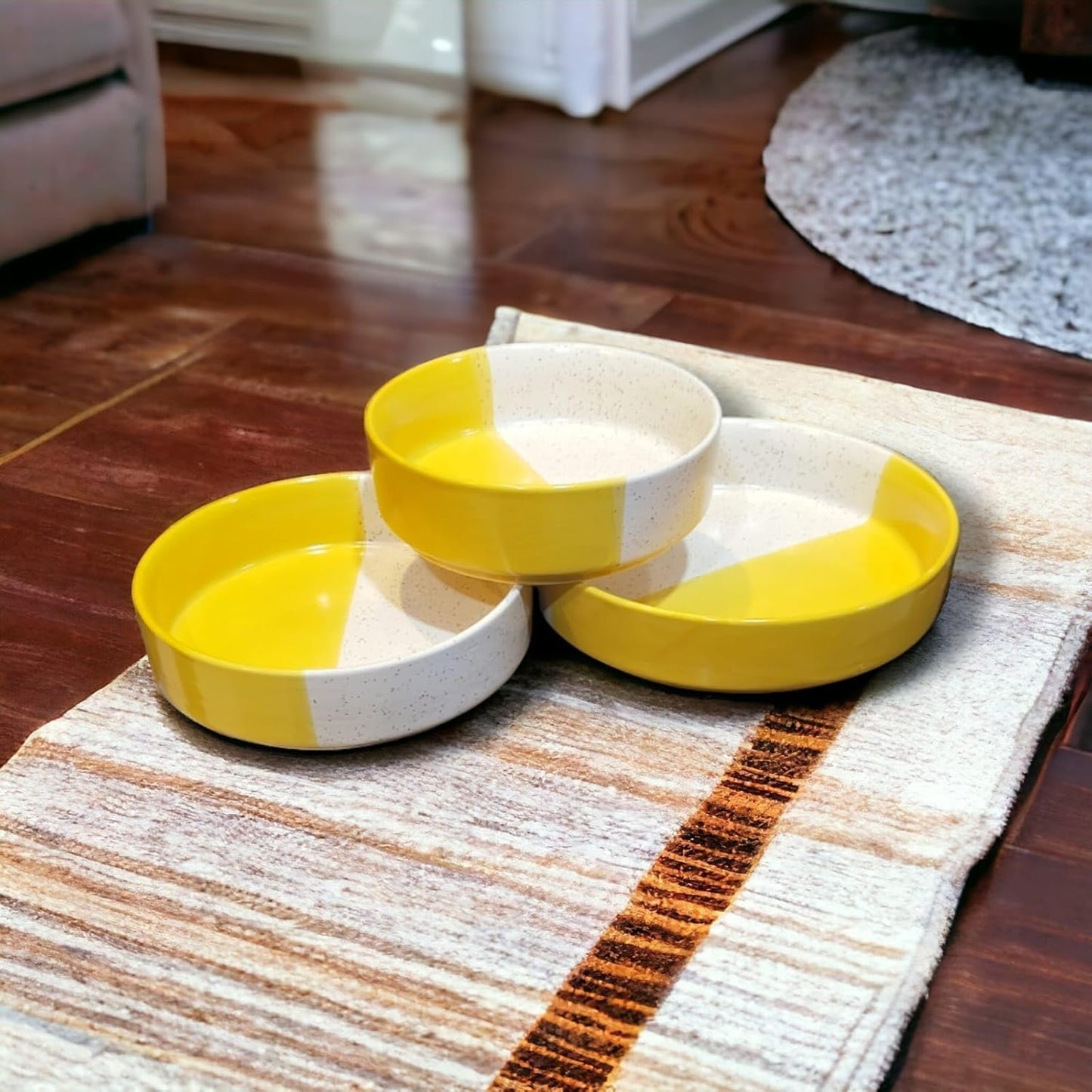 Handmade Ceramic Premium Salad Tray/Bowl - Deep Dish Bowl - Salad Plate - Serving Snacks Tray (Pack of 3)