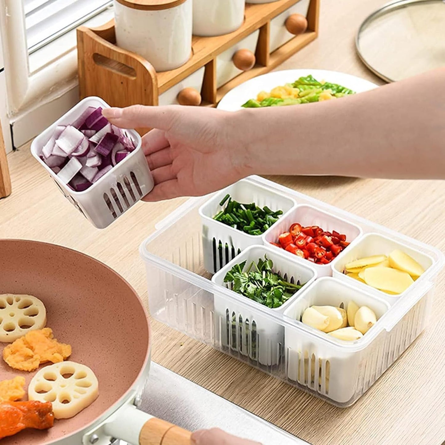 Fridge 6-in-1 Airtight Storage Container - Storage Boxes for Refrigerator with Draining Feature (pack of 1)