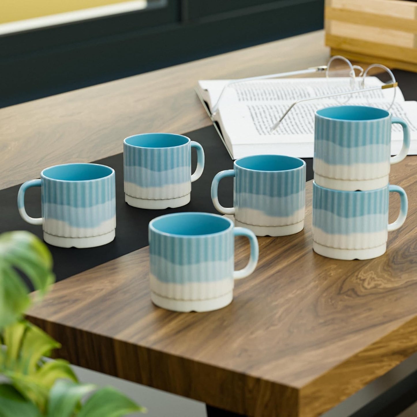 Tritone Sky Blue Fringe Tea Cups & Coffee Cups – 150ml (Set of 6)