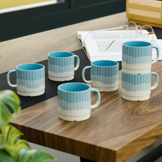 Tritone Sky Blue Fringe Tea Cups & Coffee Cups – 150ml (Set of 6)