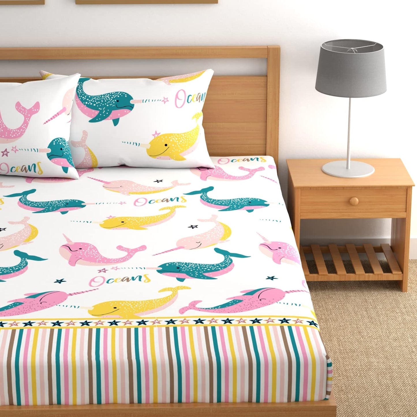 King Size 3D Printed Elastic Fitted Bedsheet Set – 160 GSM | Unisex Kids Design