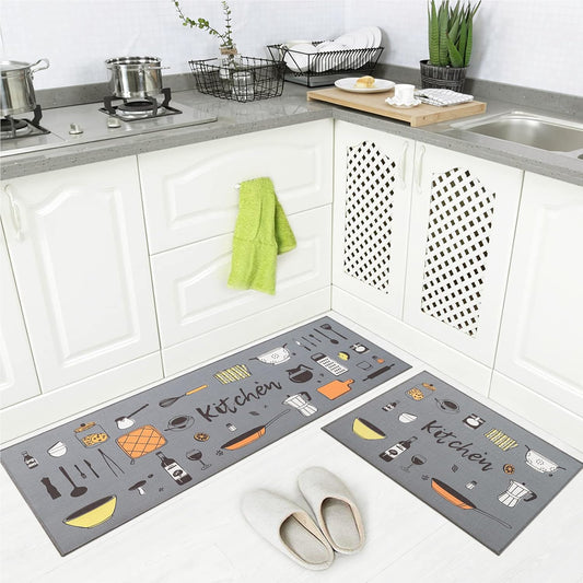 Stylish Printed Velvet Kitchen Mat & Runner Set β Anti-Skid (Set of 2)