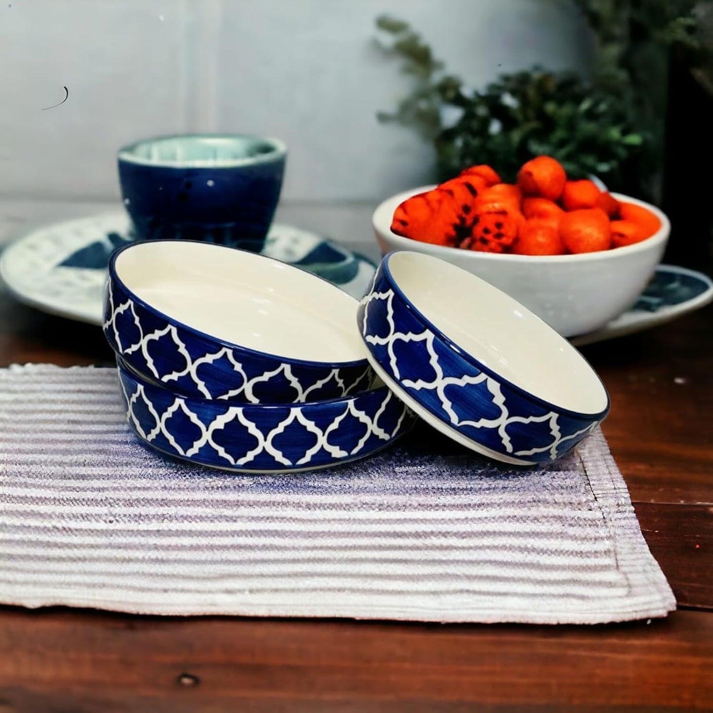 Hand-Painted Ceramic Salad Tray/Bowl - Deep Dish Bowl - Salad Plate - Serving Snacks Tray - Set Of 3
