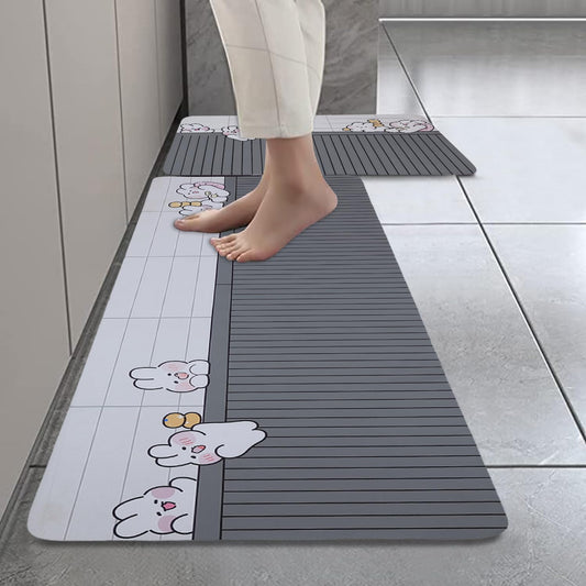 Stylish Anti-Slip Rubber Kitchen Mat β Pack of 2 (Bunnies Grey)