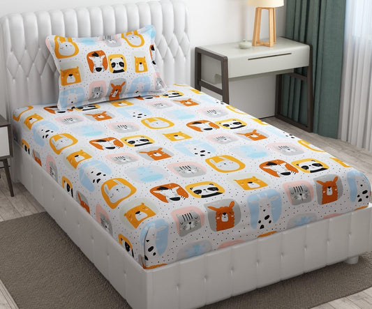 Off-White Animal Print Kids Bedsheet Set β Soft Cotton Feel