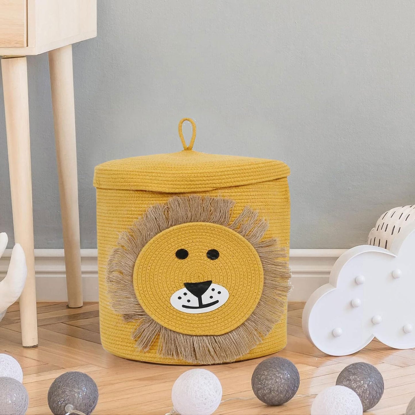 Cotton Lion Basket for Storage Foldable Wardrobe Multipurpose use Laundry Basket