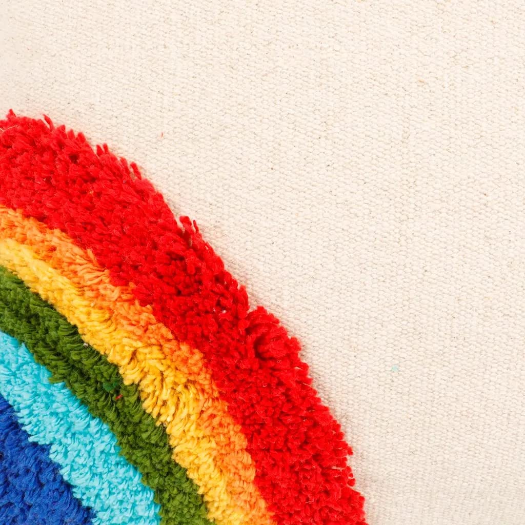 Tufted Rainbow Corner Curve Cushion Cover with Tassels – 16x16 Inch (pack of 1)
