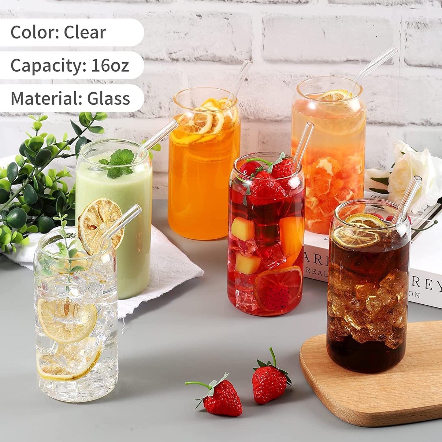 Can-Shaped Glass with Wooden Lid & Straw – 500ml