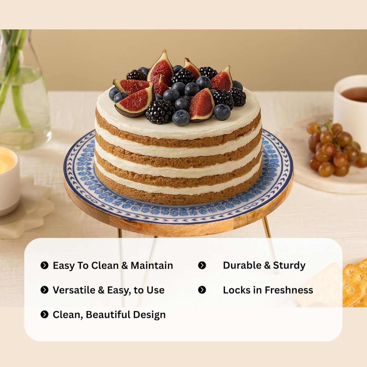 Multi-Purpose Decorative Cake Stand with Metal Legs