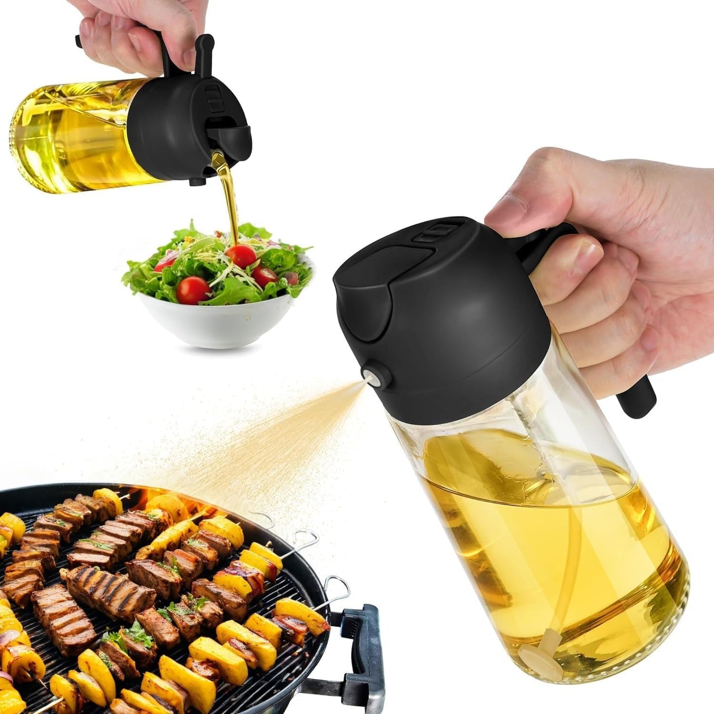 2-in-1 Oil Sprayer & Dispenser - Olive Oil Bottle with Premium Nozzle Food Grade Oil Container for Air Fryer, Salad, BBQ, Roasting – 500ml